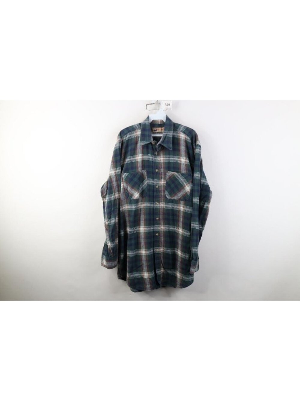 Vtg 90s Big Mac Mens Large Extra Tall Flannel Board Button Shirt Plaid Cotton
